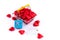 Red hearts with credit card and gift box in shopping basket