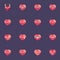 Red hearts emoticon collection flat icons set
