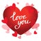 Red hearts and handwritten phrase love you. Romantic card