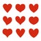 Red hearts. Heart stickers, love romance and wedding symbols, valentines day vector set