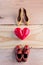 Red hearts laying on wooden background