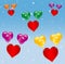 Red hearts lifted by colorful balloons