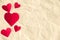 Red hearts paper on White crumpled paper, valentine`s day beautiful background