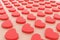 Red hearts on reflective pink surface in pattern for valentine\\\'s day, social media, 3d render