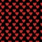 Red hearts seamless pattern with diagonal light stripes on a black background, symmetrical rows of two types of hearts, vector