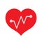 Red hearts shape with beat pulse line isolated on white, heart wave icon flat, clip art heartbeat of medical apps and websites,