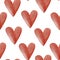 Red hearts with shining watercolor seamless pattern