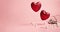 red hearts shiny, valentine's day fashion concept, on pink background, copy