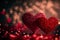 Red hearts sparkling glitter background, digital illustration painting