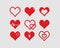 Red hearts vector illustrations set Valentines day