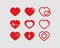 Red hearts vector logotypes set. Linear icons.