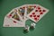 Red Hearts Winners Poker Royal Flush and Dice on Green Baize Tab