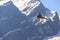 Red helicopter and Himalaya Annapurna mountain, Nepal