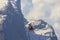 Red helicopter and Himalaya Annapurna mountain, Nepal