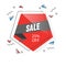 Red hexagon element wirh gray folded ribbon minimalist modern design. 25 % Sale banner template design. Big sale special offer. Sp