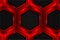 Red hexagon metallic on black mesh as background