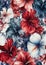 Red Hibiscus Flower on White and Blue Fabric in Deep Closeup