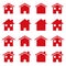 Red homes icons. Vector pictograms. Real estate or navigation bar home.