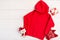 Red hoodie christmas mockup template.