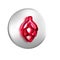 Red Hop icon isolated on transparent background. Silver circle button.