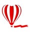 Red hot air balloon in the shape of a heart cutout with blank fl