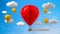 Red hot air balloons flying on sky with cloudy