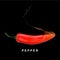 Red hot chili pepper on black background with flame