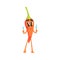 Red Hot Chili Pepper Humanized Emotional Flat Cartoon Character Smiling Holding Fork And Knife