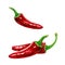 Red hot chili pepper watercolor illustration set. Fresh organic cayenne peppers realistic close up image.