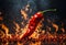 Red hot chilli peppers on fire burning. Generative AI