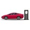 Red Hot European Style Sports-Car. Vector banner with electric car and charging station. Vector illustration comparing