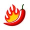 Red hot flaming chili pepper pod. Design for culinary products, spice package, recipe or cooking book.