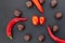 Red hot pepper pod curled brown fruit chestnut couple tomato red mini circle vegetable