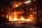 Red-hot steel ingot in a multi-story rolling mill in the factory