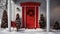 Red house entrance is gateway to season of celebration Christmas. Generative AI