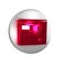 Red House intercom system icon isolated on transparent background. Silver circle button.