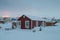 Red house on island of Hrisey in Iceland