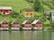 Red houses on Fjord river