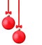 Red Ñhristmas balls with bow hanging on a red ribbon clipping p