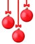 Red Ñhristmas balls with bow hanging on a red ribbon clipping p