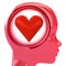 Red human head with brain cloud with love heart inside