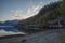 Red huts with panoramic view of fiord, Norway