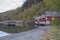 Red huts with panoramic view of fiord, Norway