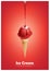 Red ice cream cone, Pour red syrup, strawberry raspberry fruit flavor, Vector illustration