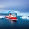 Red icebreaker in the middle of Arctic at