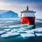 Red icebreaker in the middle of Arctic at