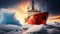 Red icebreaker in the middle of Arctic ocean