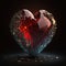 Red illuminated crystal heart. Generative AI