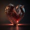 Red illuminated crystal heart. Generative AI