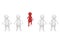 Red individual 3d man walking out of white crowd
